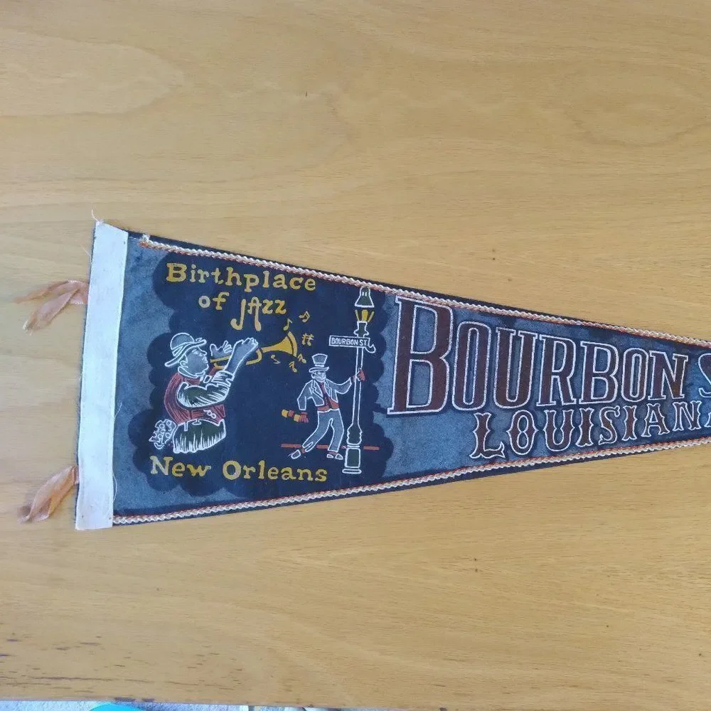 Vintage 60s Bourbon Street Jazz New Orleans Pennant Flag